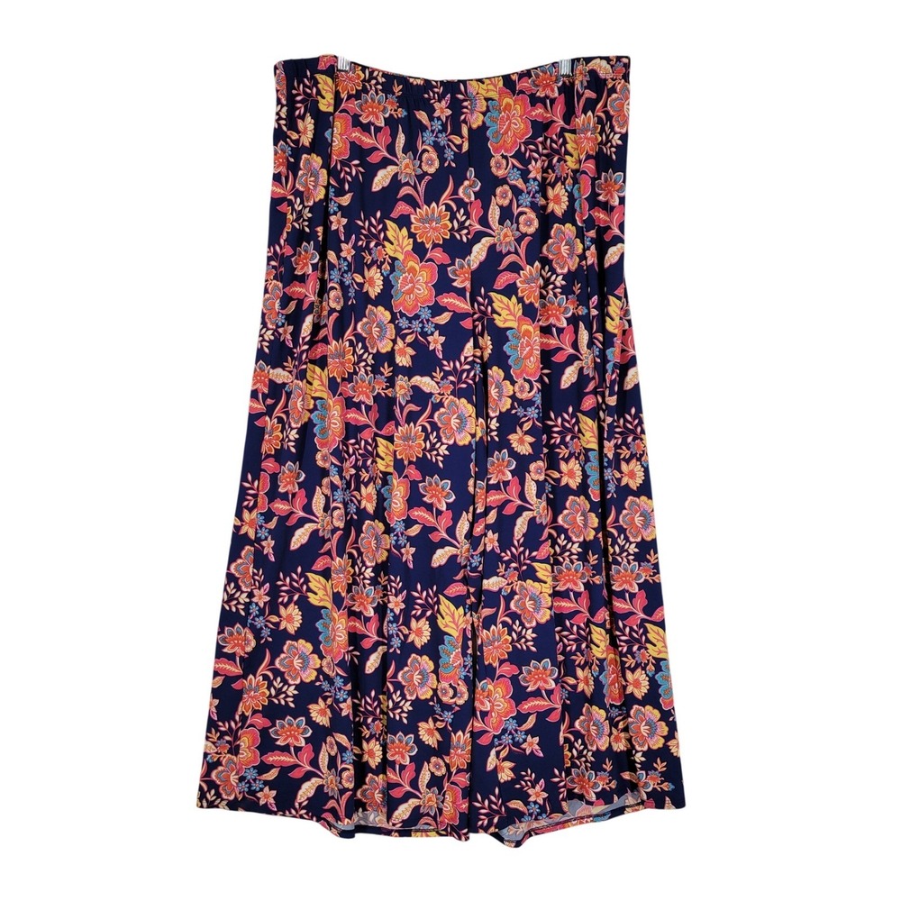 CeCe Floral Wide Leg Pants Women 2X Navy Blue‎ Pink Orange Stretch Pull On Flowy